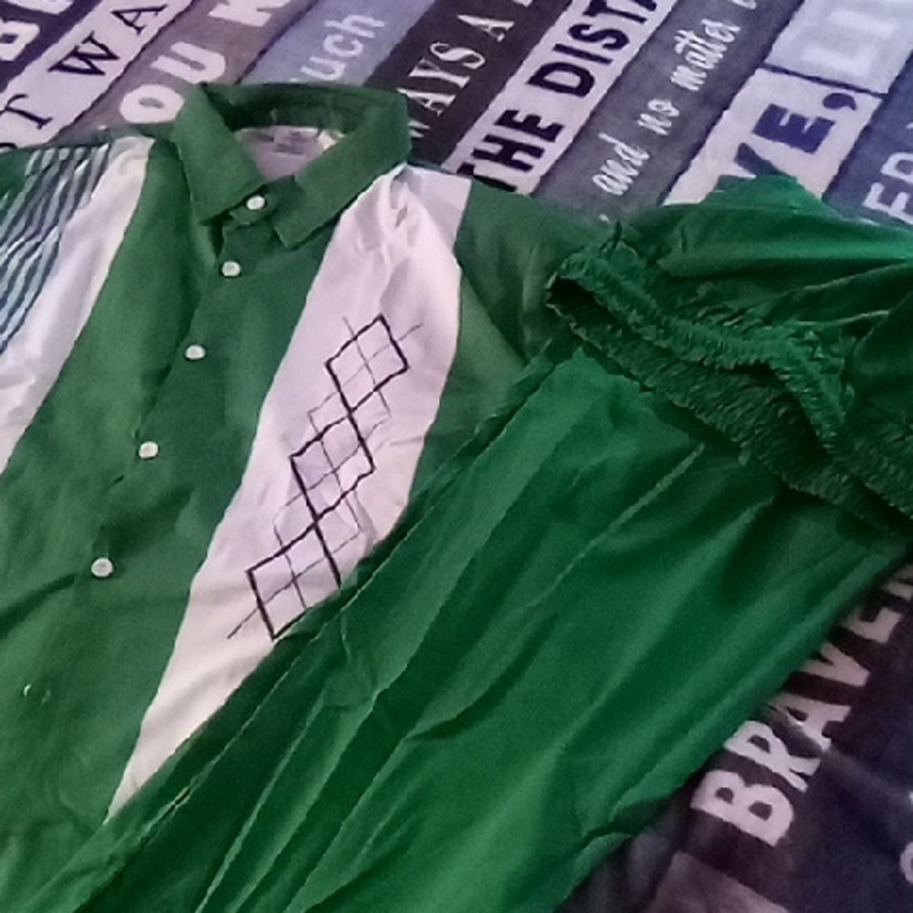 Emerald and White Men's Casual Shirt